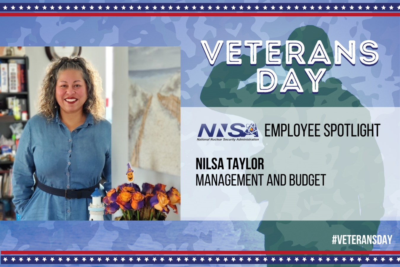 An image of Nilsa Taylor next to a text box that says NNSA, her name, and Management and Budget