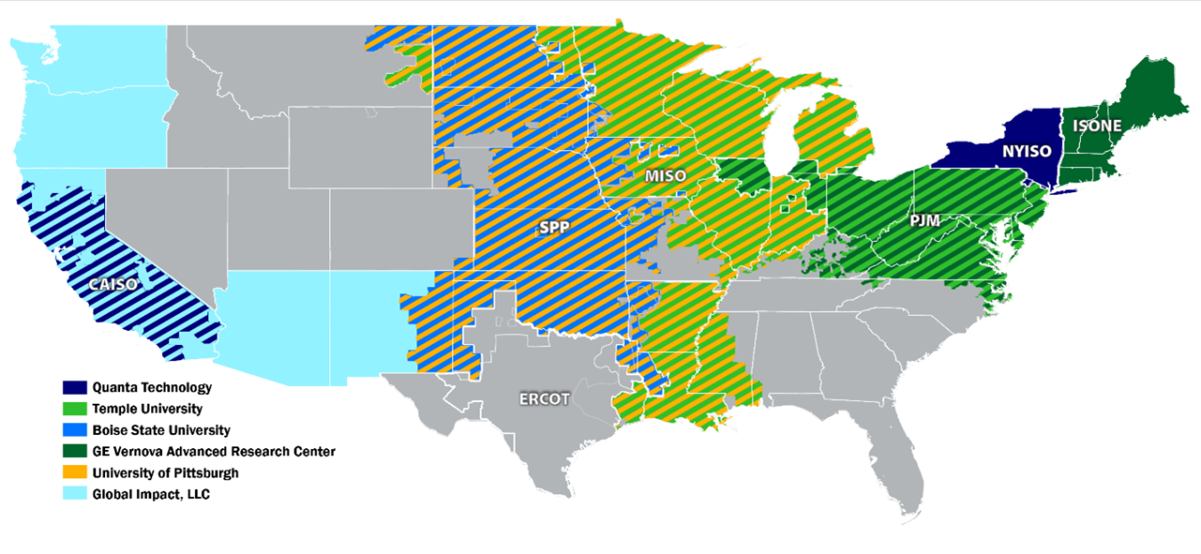 Map of United States indicating where funding is going for the six selected regions