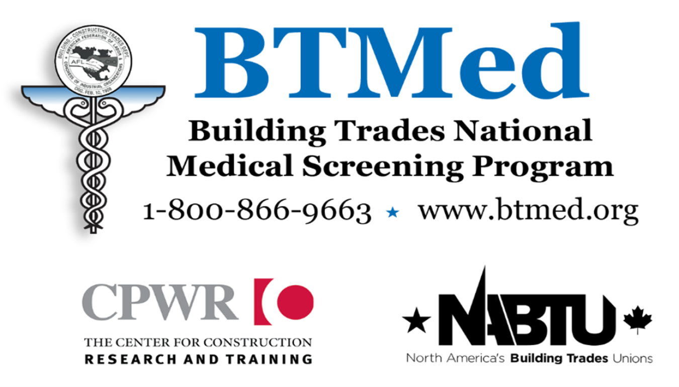 Collage of BTMed, CPWR and NABTU logos