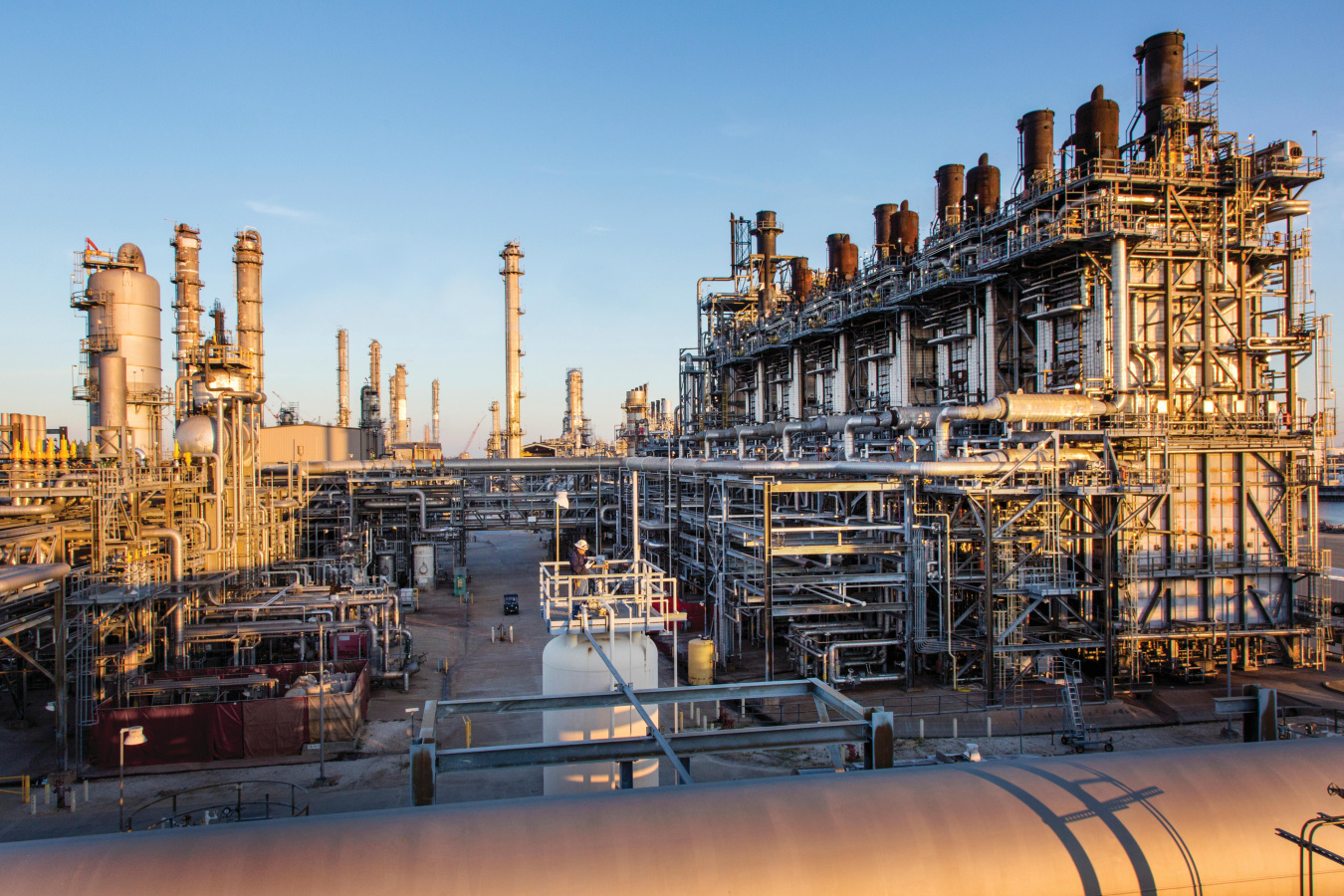 ExxonMobil’s Baytown, Texas facility with large industrial pipes