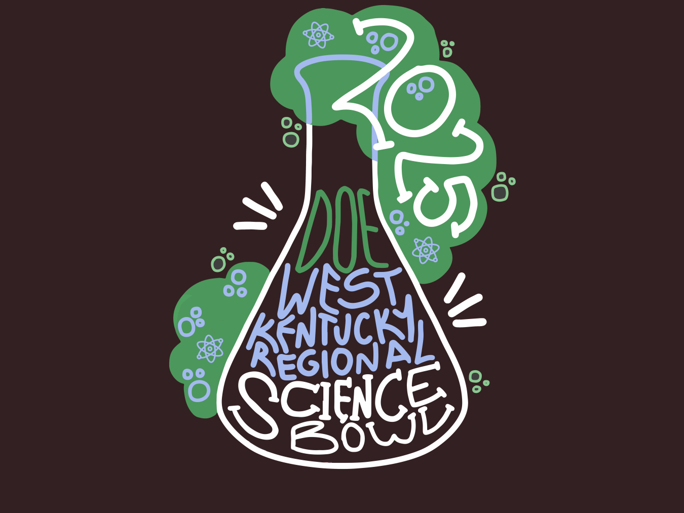 A t-shirt graphic of a beaker with green gas coming out of it 