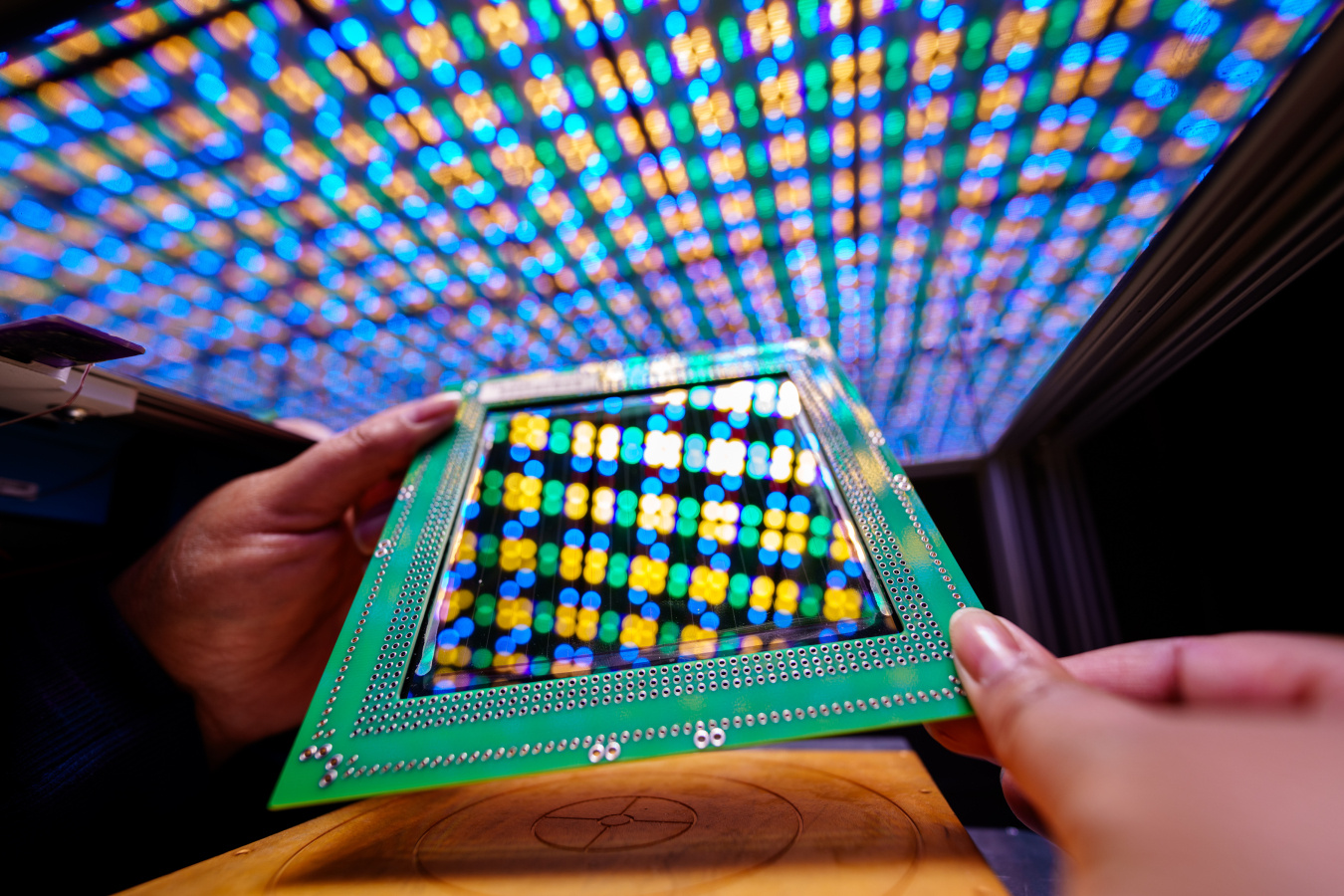 Photo of a perovskite solar photovoltaic cell in a research lab