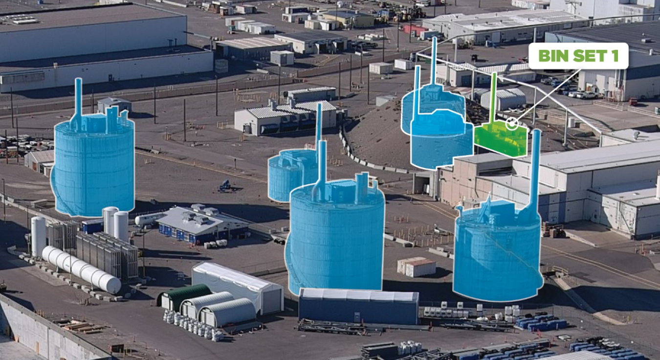 Aerial view of the Idaho Cleanup Project Site with blue highlighted bins to display a set 