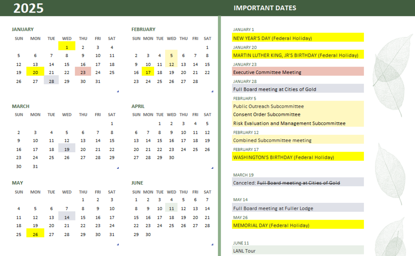 NNMCAB 2025 Calendar