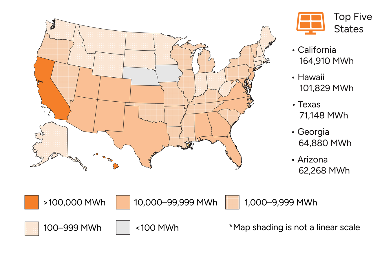 A heat map indicating the use of renewable electricity with on-site solar energy projects. 