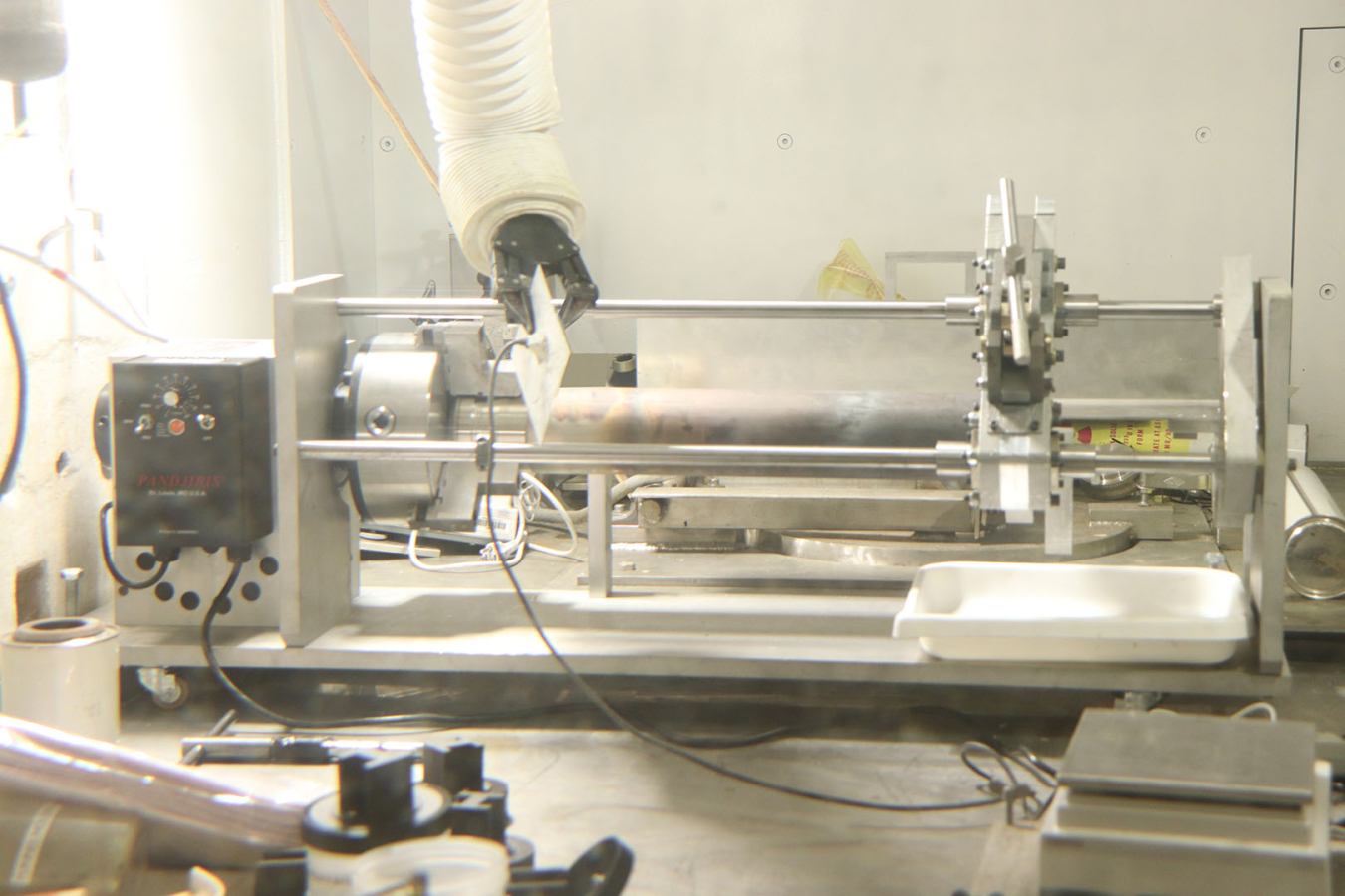 The inside of a hot cell machine while it is separating materials