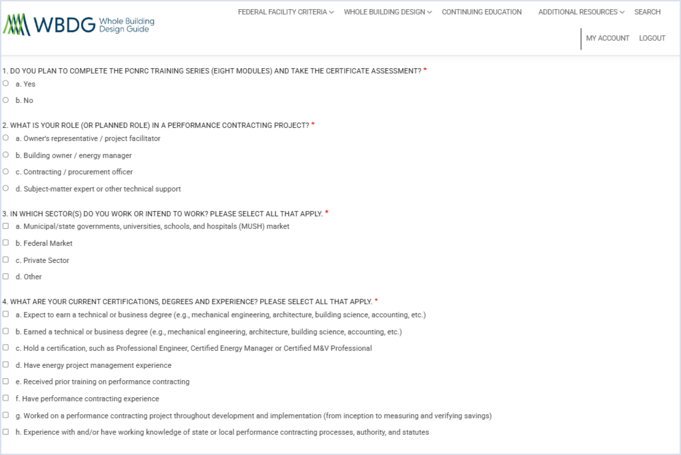 Questions from the PCNRC Training Certificate Series pre-survey.