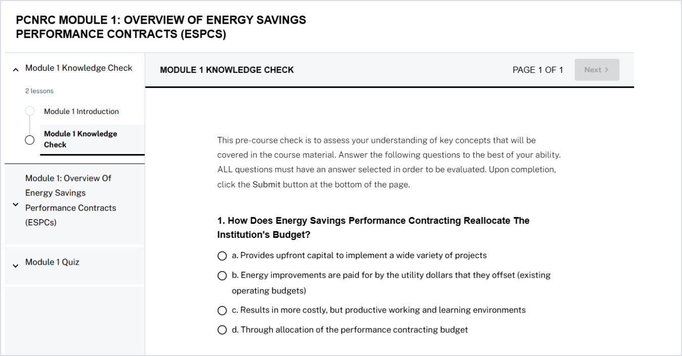 Questions from the PCNRC module one knowledge check.