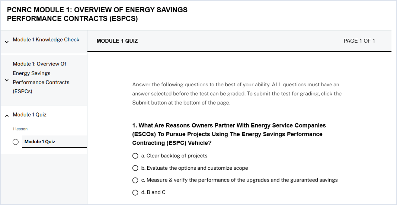A quiz can be found at the end of each module.