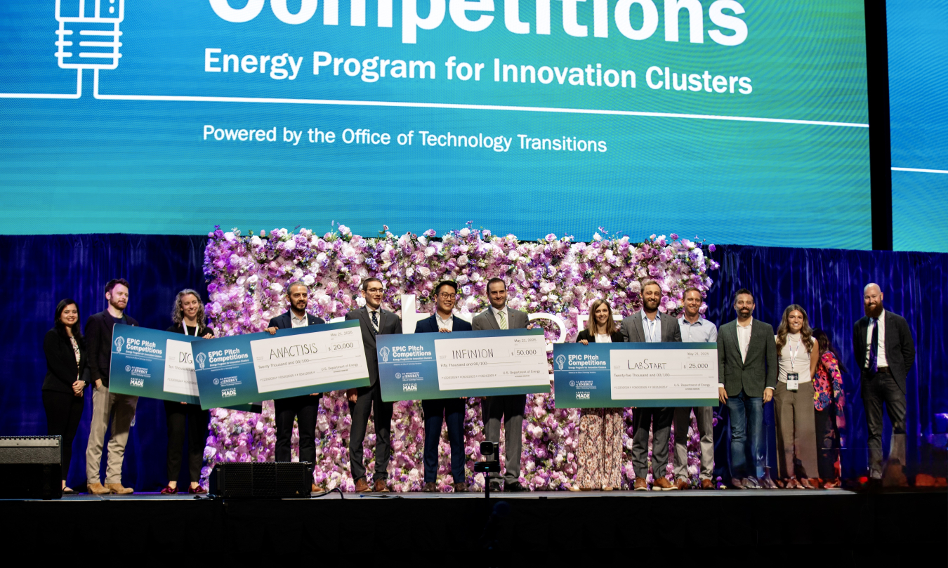 Spring 2025 EPIC Pitch Competition winners and finalists on stage. 