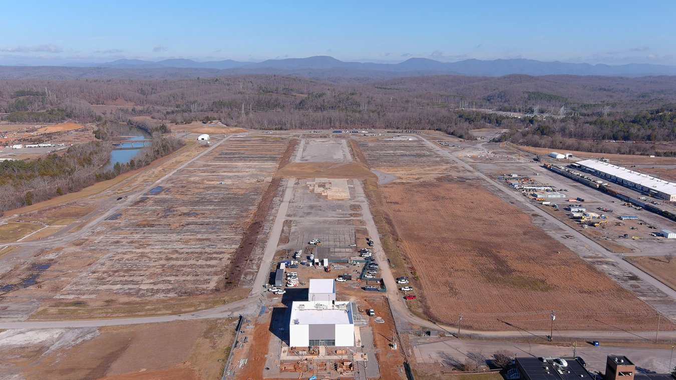 An aerial view of a 44-acre site