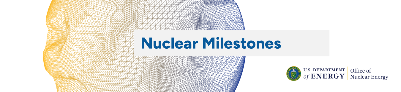 Banner image with the text "Nuclear Milestones" over a mesh sphere with a yellow and blue gradient.