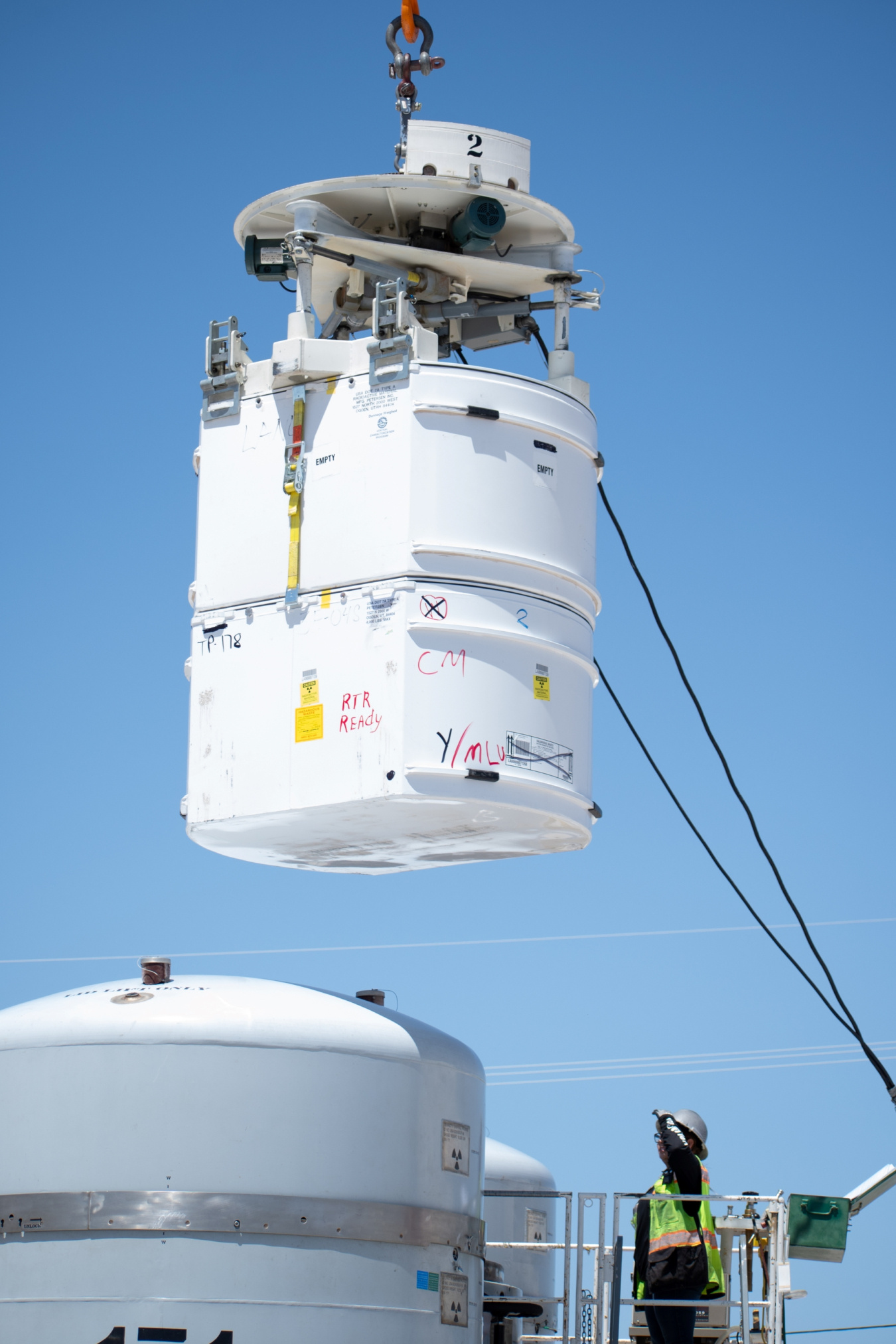 A standard waste box is put into a special container known as a TRUPACT for shipment to the Waste Isolation Pilot Plant.