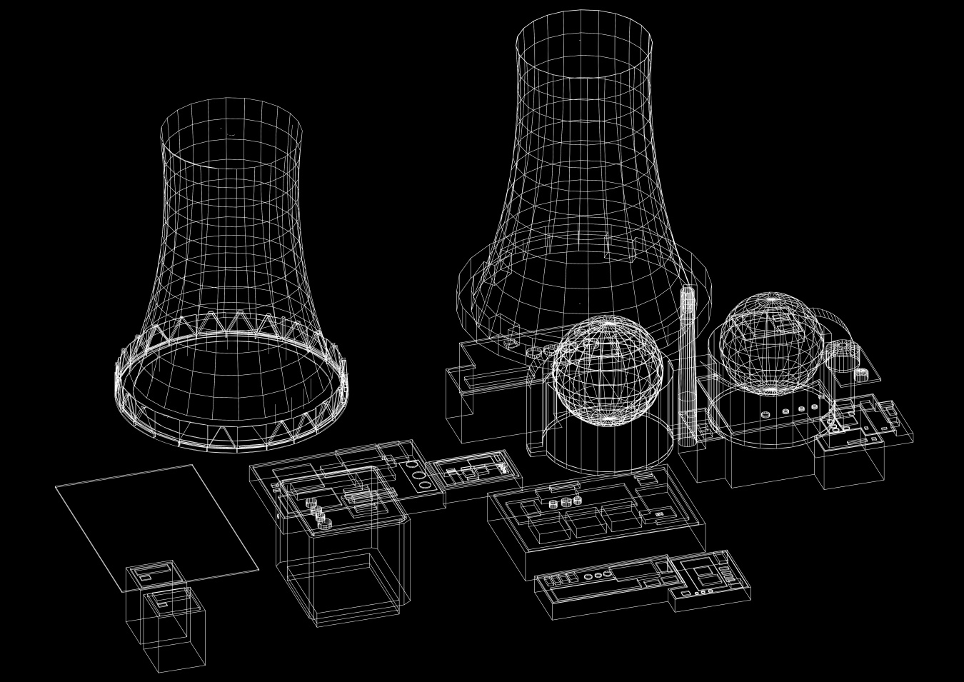 A black and white model of a nuclear facility