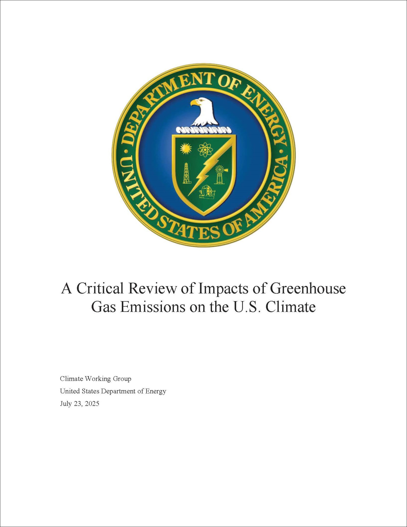 A Critical Review of Impacts of Greenhouse Gas Emissions on the U.S. Climate report cover July 2025