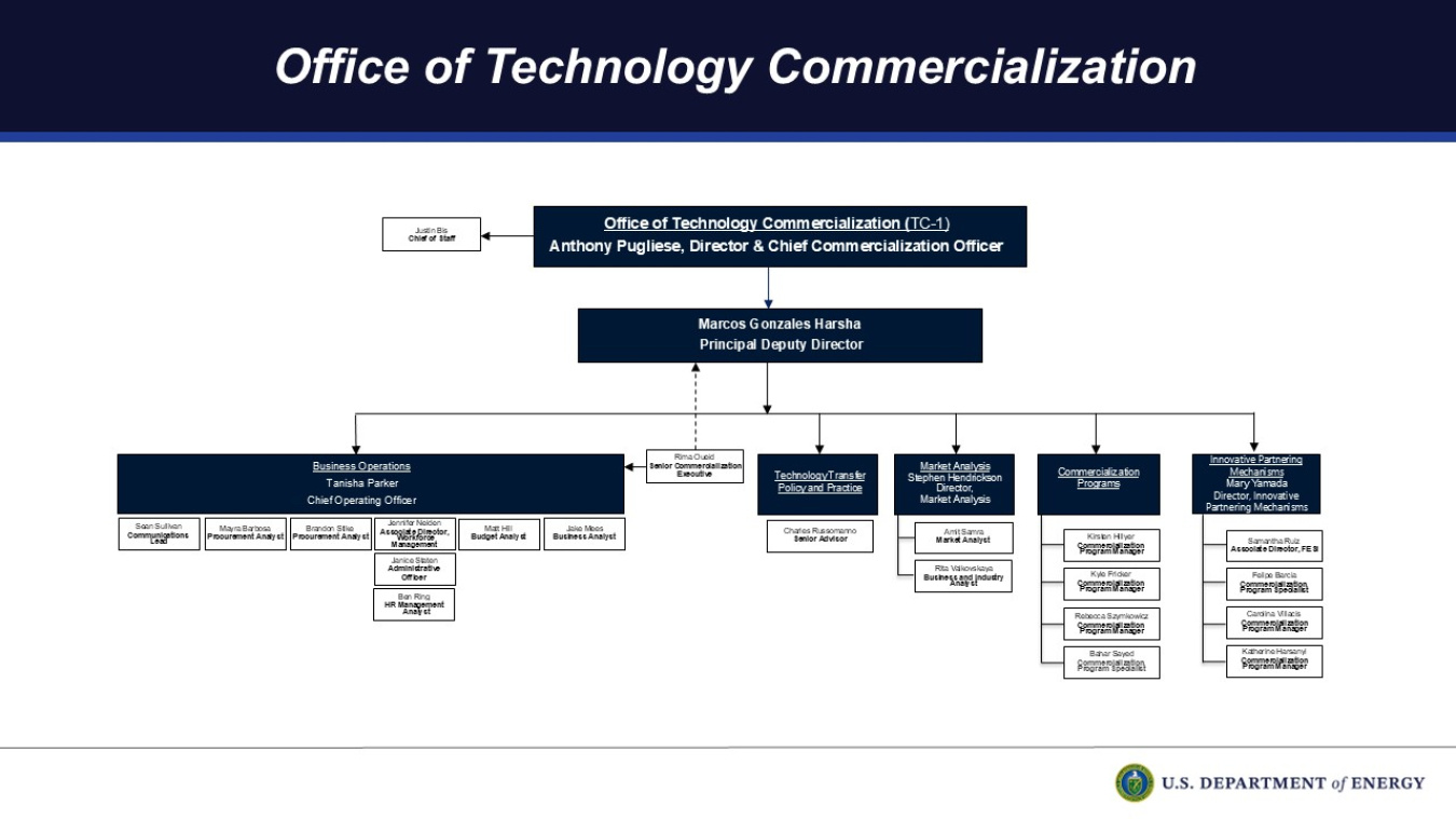 Organization Chart of the DOE Office of Technology Transitions