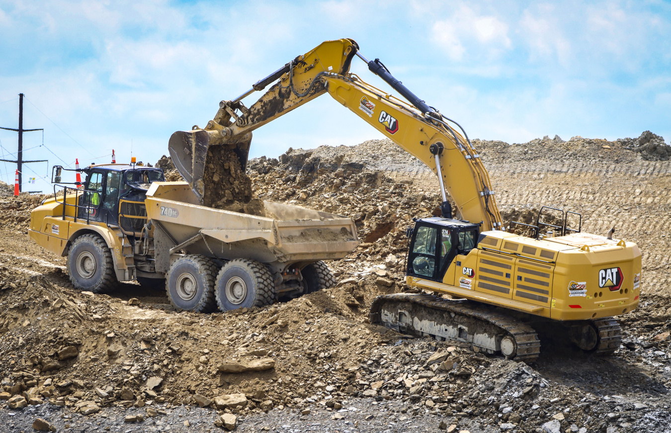 An excavator carrying out work at a disposal facility 