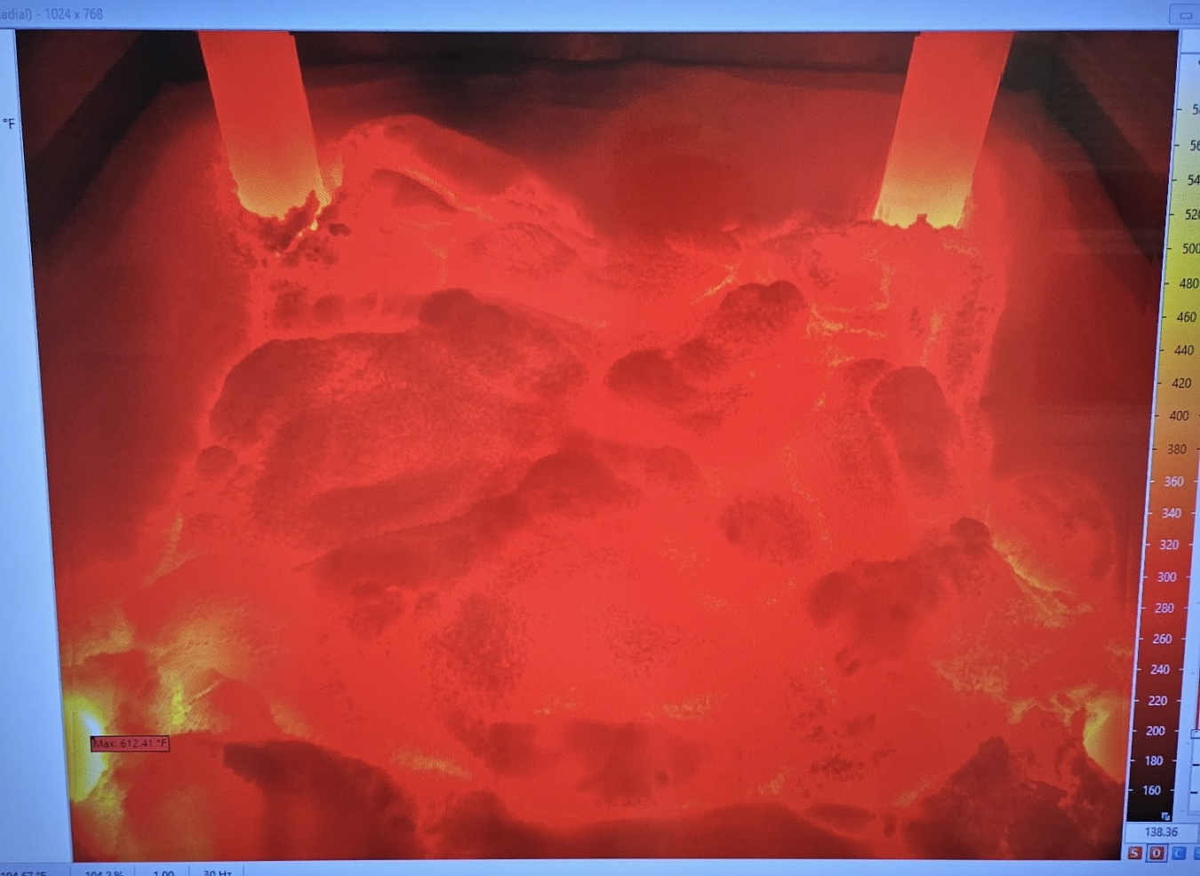 A screen with lots of red stuff, displaying the inside of a melt box