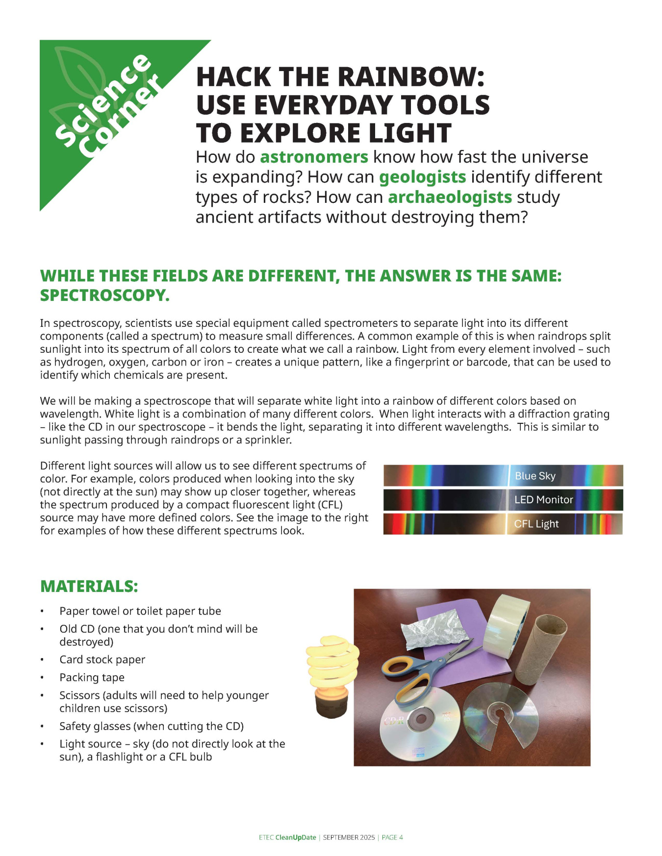 Spectroscope instructions page one