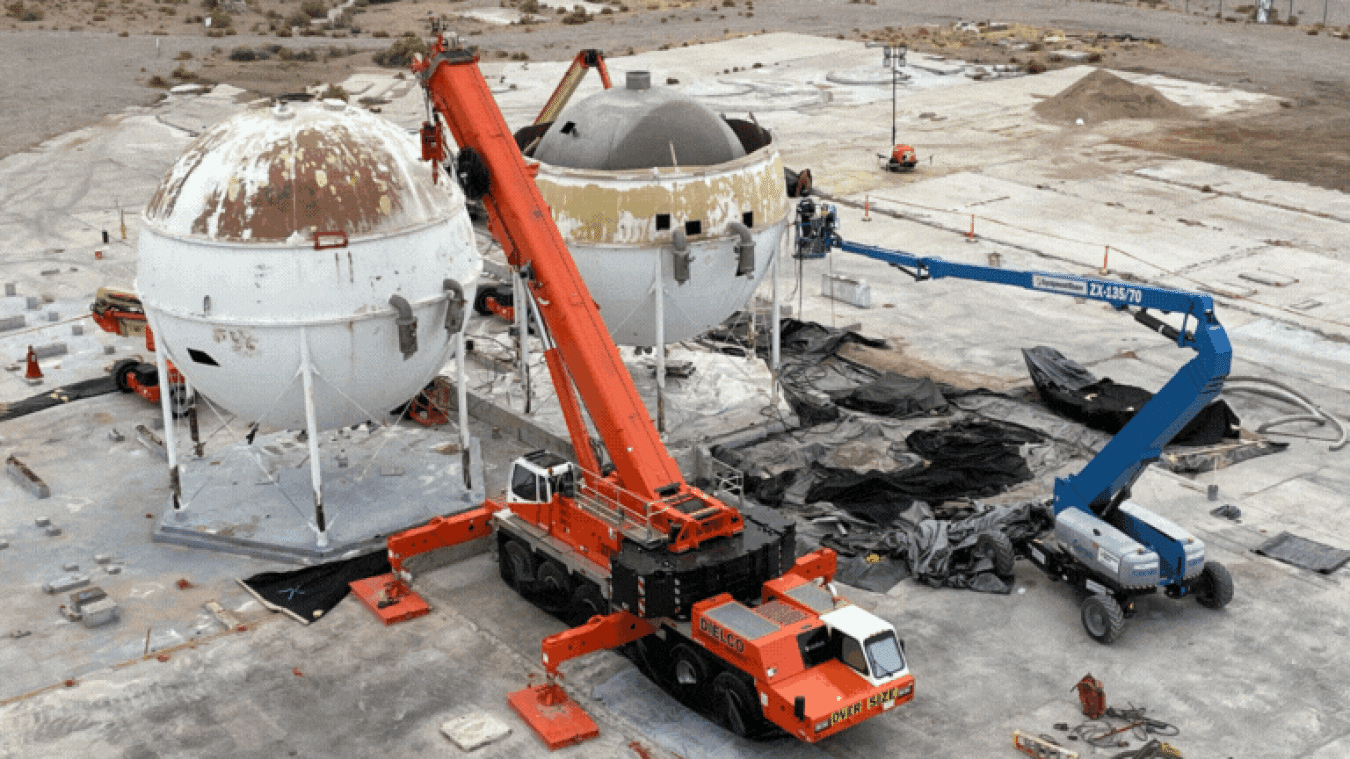 Rotating set of images of a demolition at the Nevada Site
