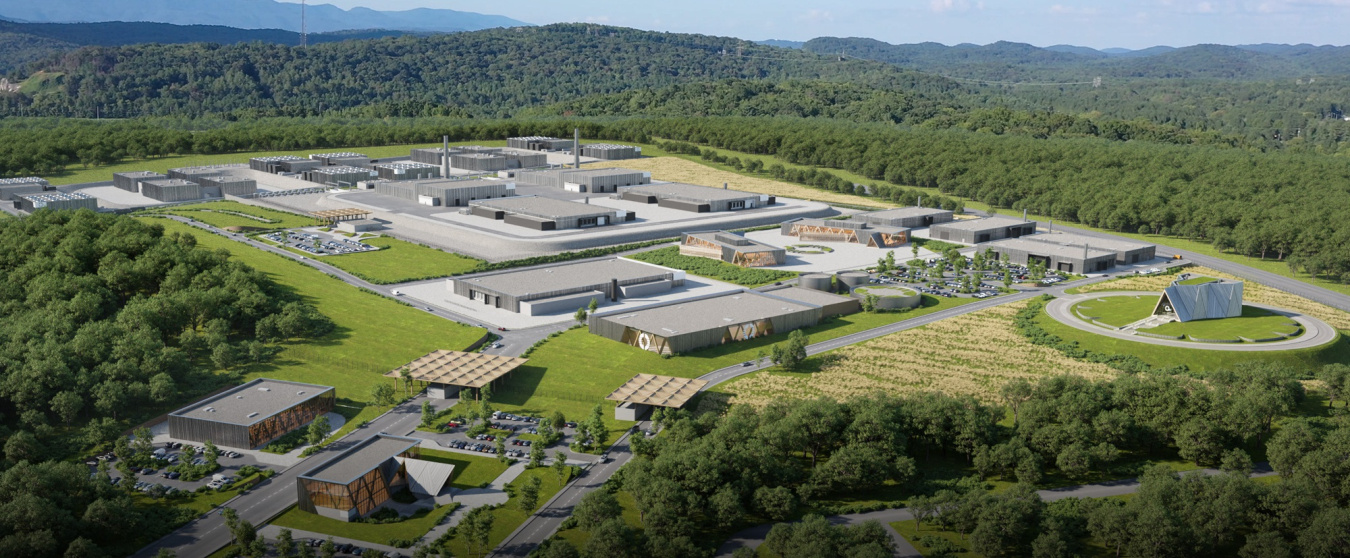 Aerial view of a recycling facility at the Oak Ridge Site