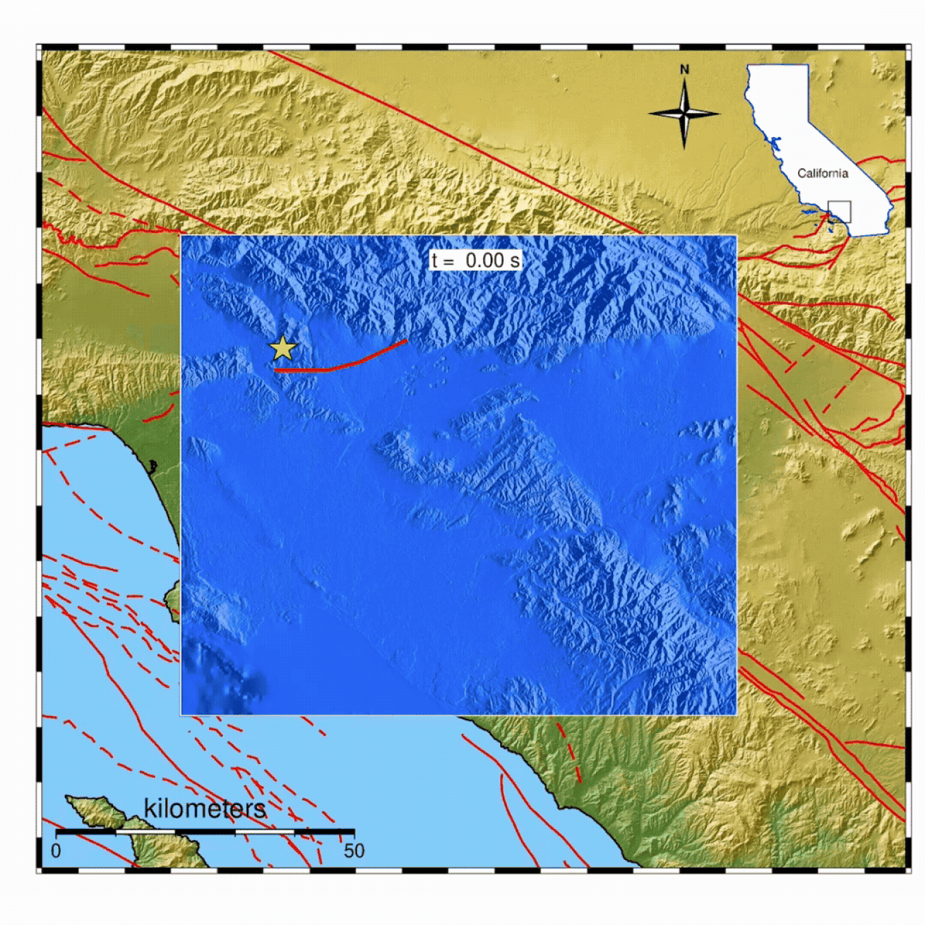 Earthquake simulation along the Raymond Fault in the Los Angeles region. Credit: Berkeley Lab/U.S. Department of Energy