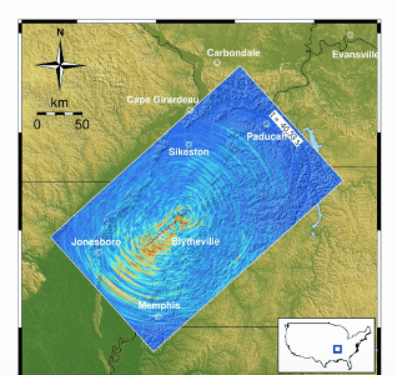 The New Madrid fault shows how harder, nonfractured geology allows seismic energy to travel farther than earthquakes in the West. credit: Berkeley Lab/U.S. Dept. of Energy