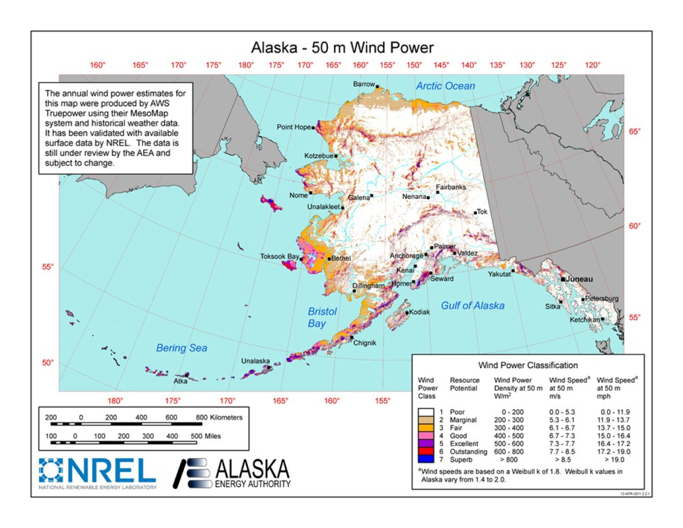 Alaska 50-Meter Community-Scale Wind Resource Map
