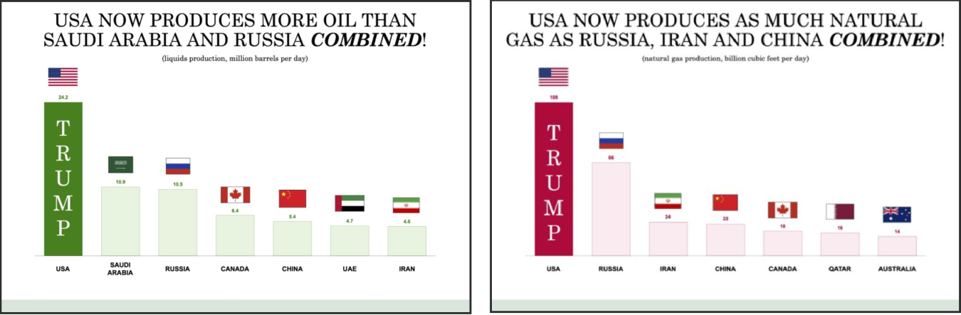 Two graphs indicating US domestic energy production