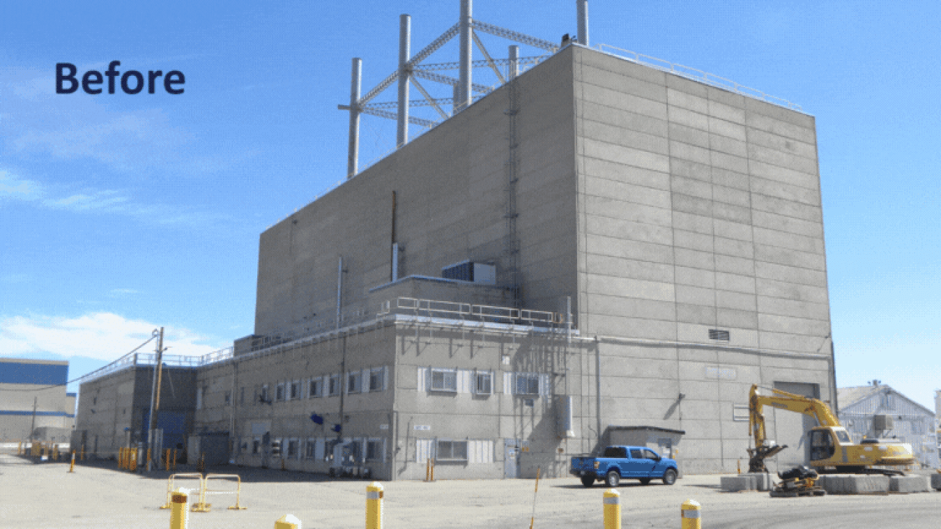 Before and after photos of demolition on a building at the Idaho Site