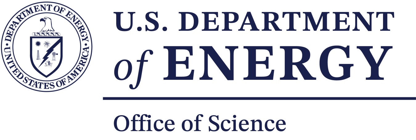 The vertical Office of Science Logo with all blue text and the Department of Energy Seal
