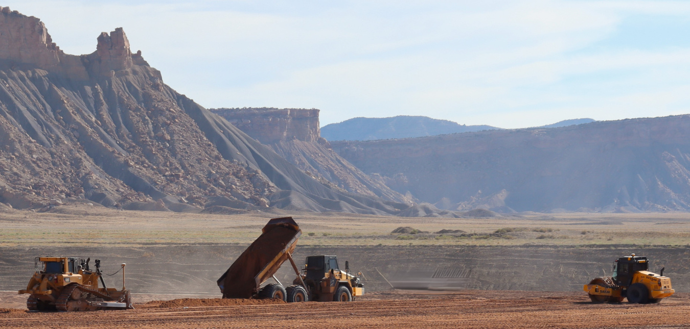 Construction vehicles at the Crescent Junction Site