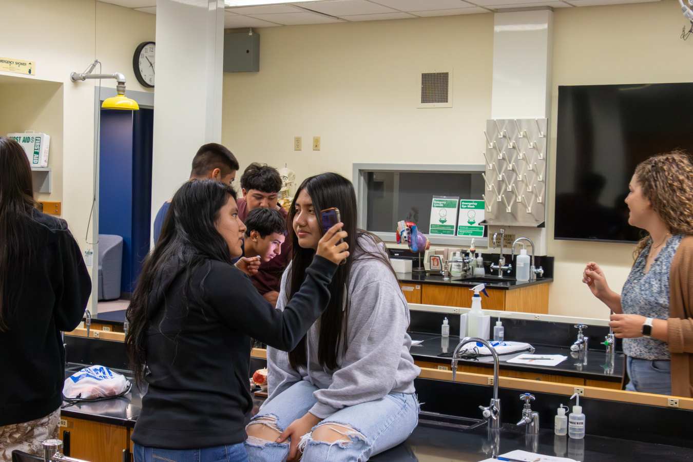 Students participating in STEM activities in a classroom