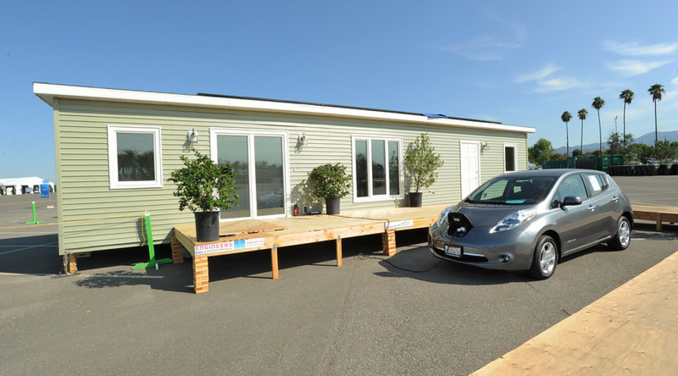 a building and a car