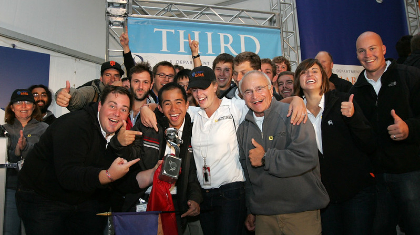 Students of Team California, celebrate after taking third place 