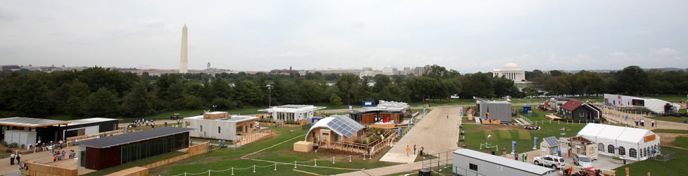 A bird's eye view of the solar village of the U.S. Department of Energy