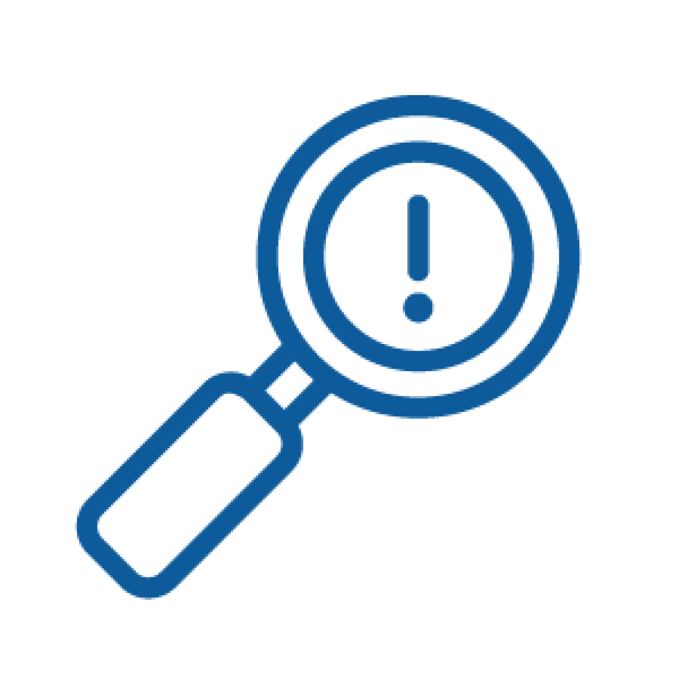 Blue magnifying glass with exclamation point