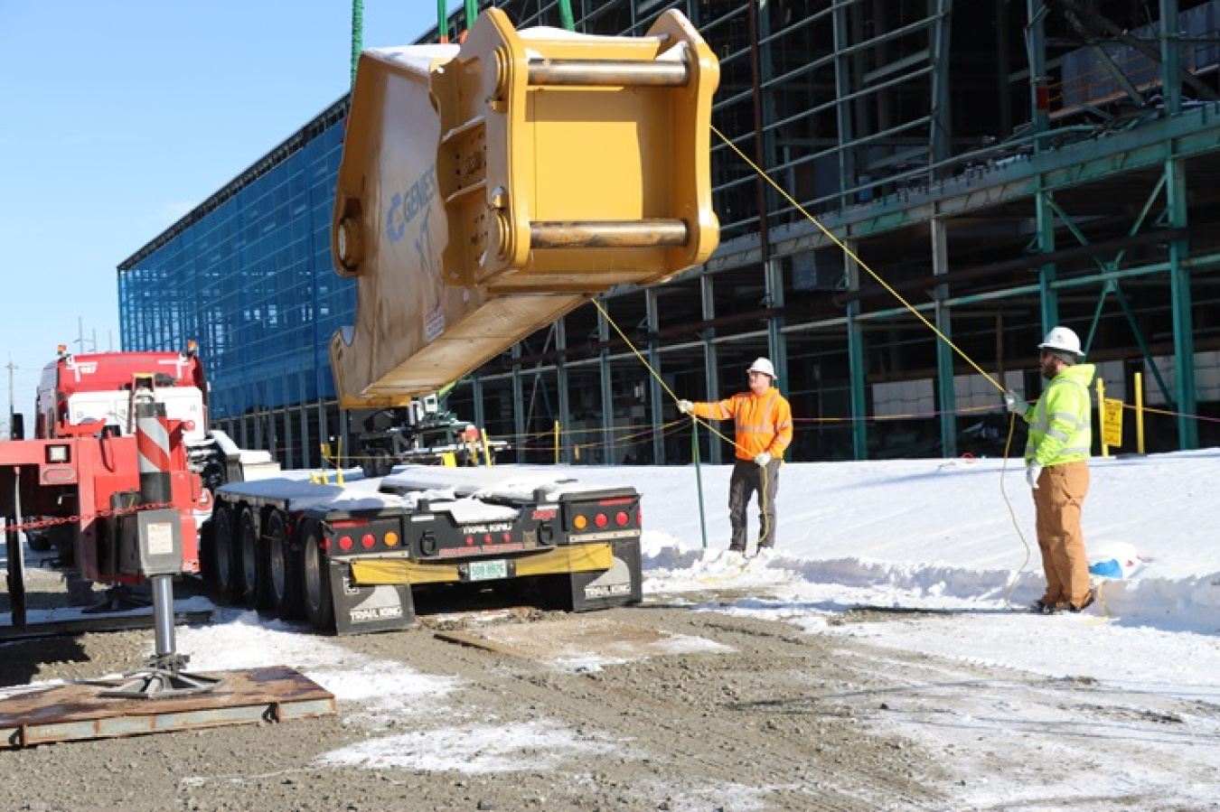 A large delivery being made at the Portsmouth Site inside a large yellow container