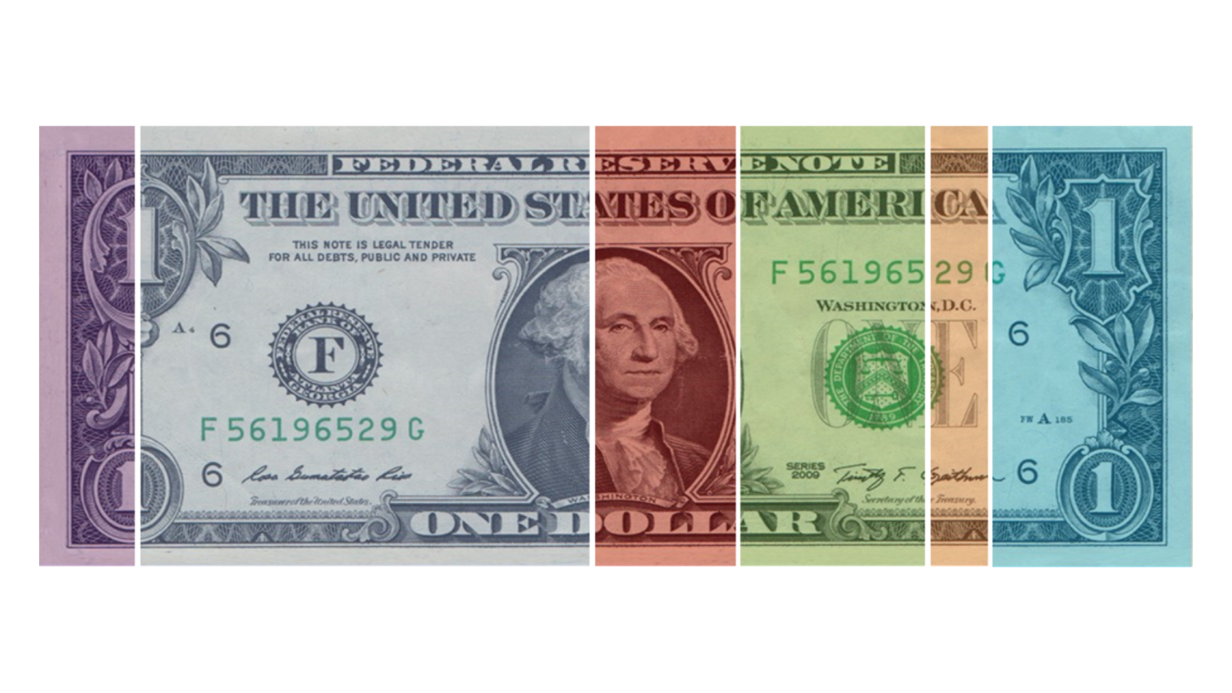 Colorful sectioned dollar bill graphic representing the Office of Environmental Management's budget