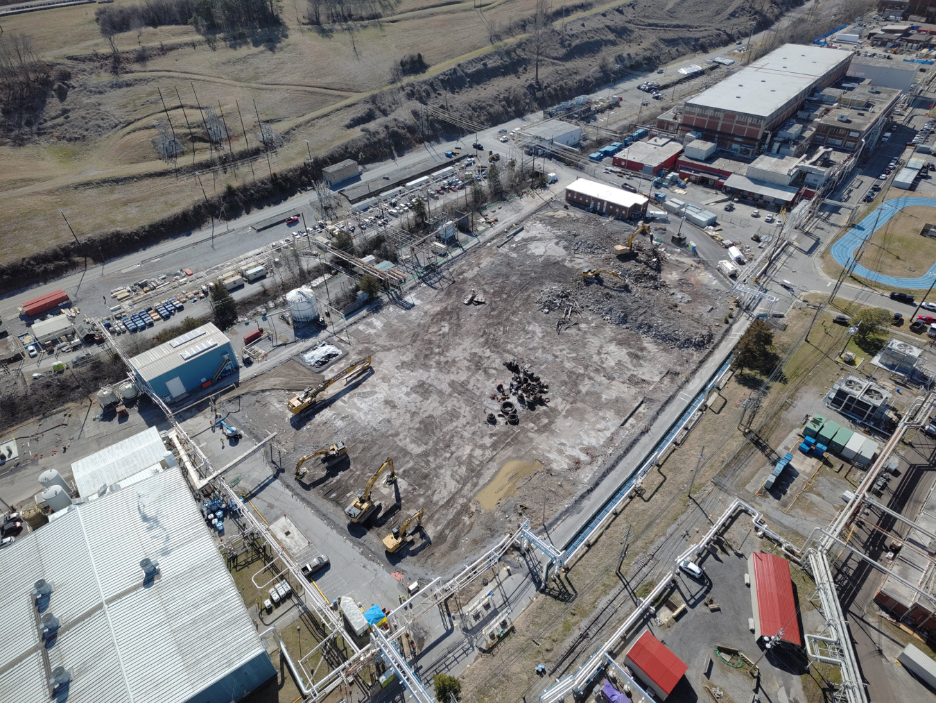 An aerial view of an open area at the Oak Ridge Site