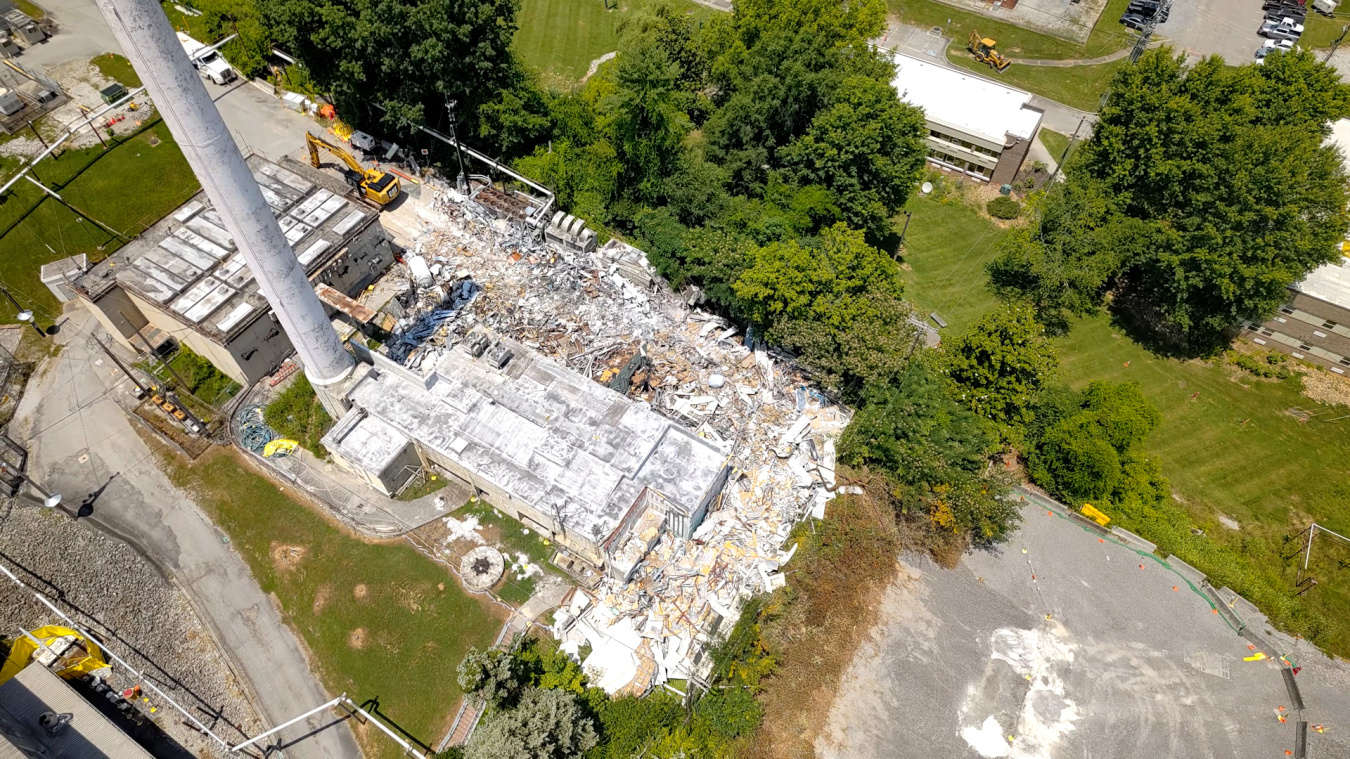 Aerial view of demolished reactor buildings at the Oak Ridge Site