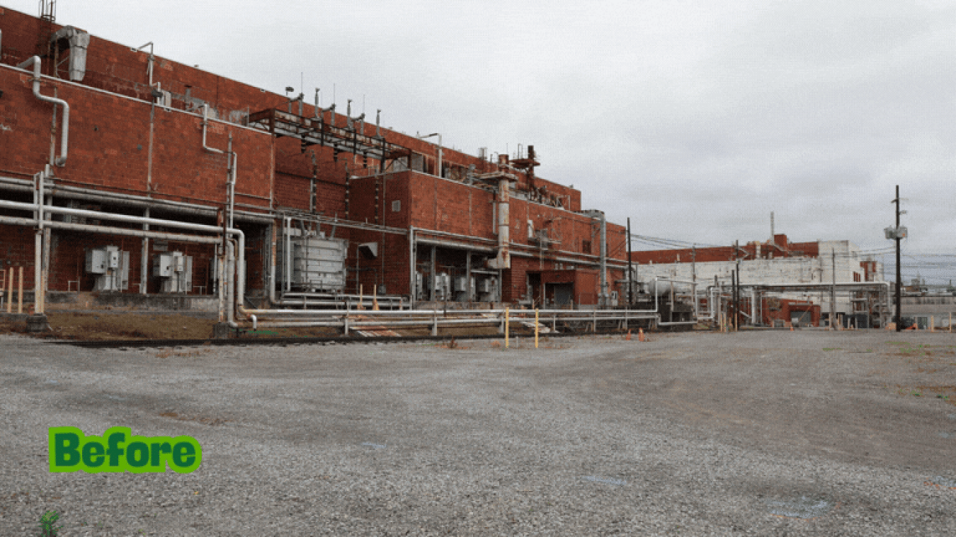 Rotating set of images of a demolition at the Oak Ridge site