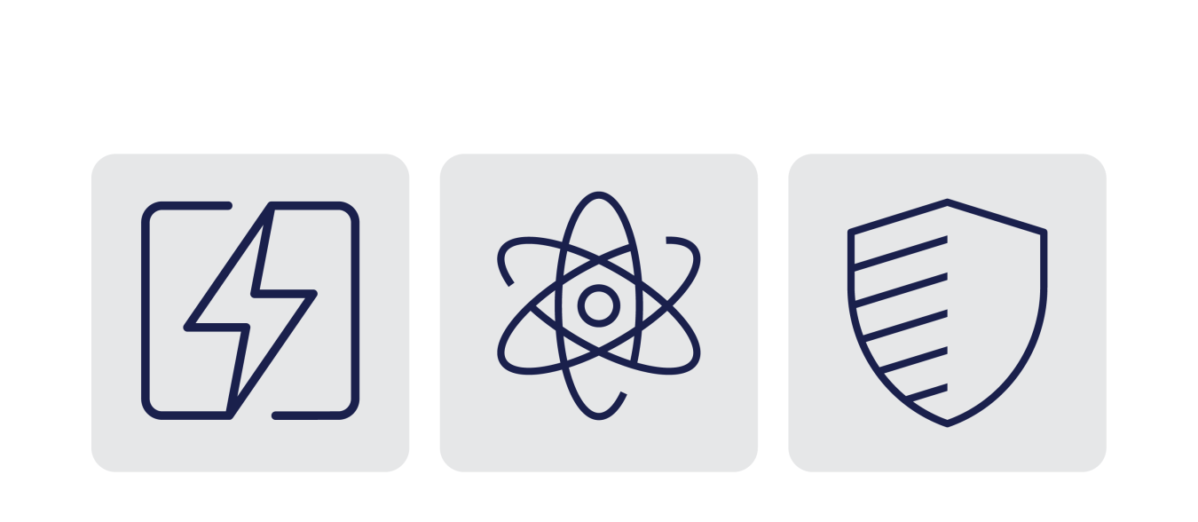 lightning bolt, atom, shield