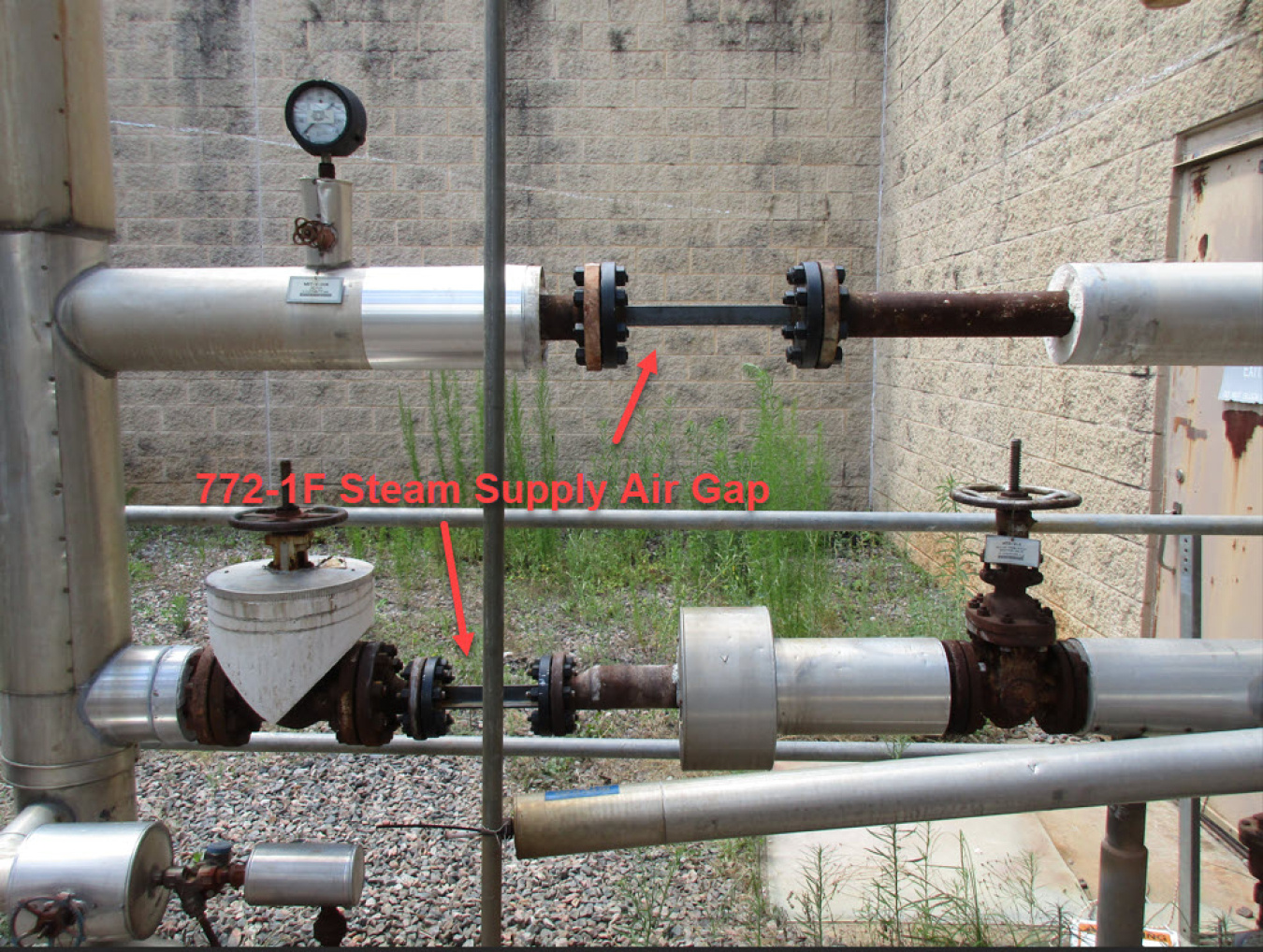 Multiple different steam supply pipes at a lab building at the Savannah River Site