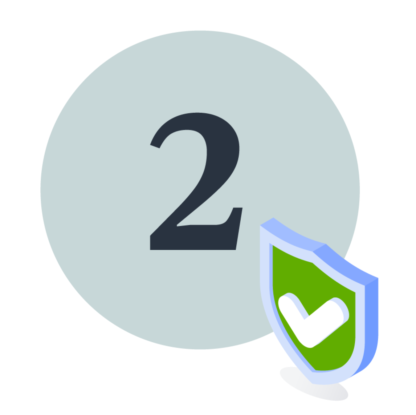 The number 2 and a shield with check mark