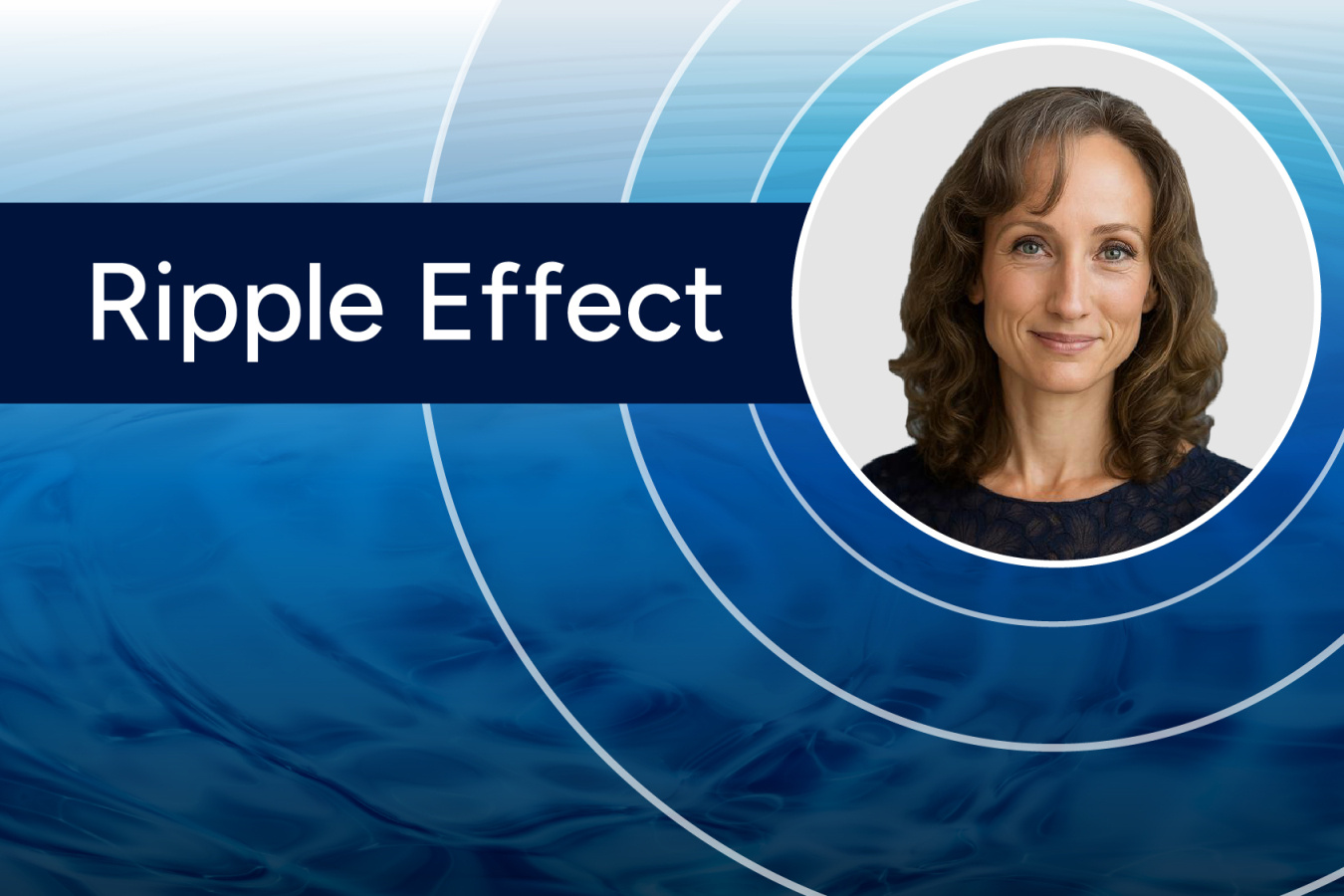 Headshot of H2O Director Nichole Fitzgerald surrounded by three rippling rings on a blue background