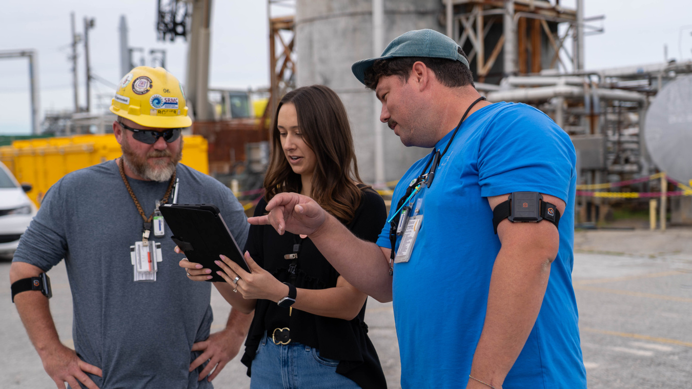 Employees wearing protective gear outdoors at the Savannah River Site