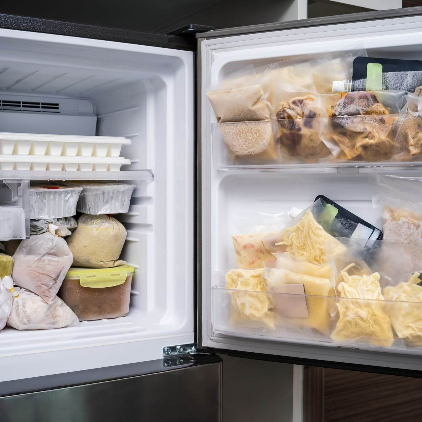 Inside of a packed freezer