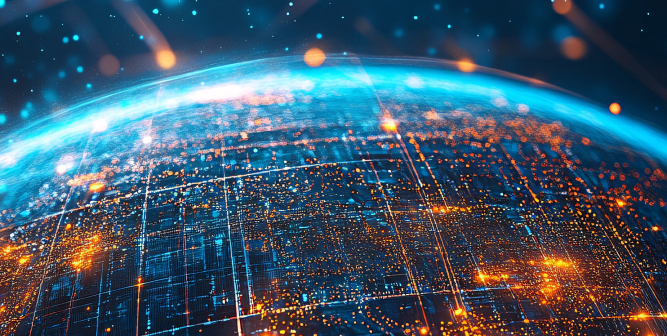 Illustrated concept of global connectivity and digital data exchange