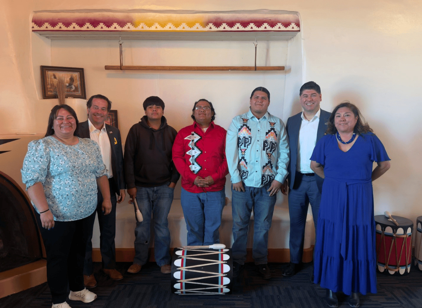 Singers and drummers performed a traditional song for Indian Energy Director Mahroum